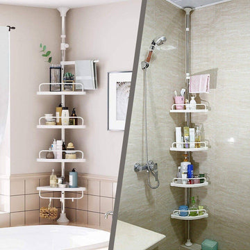 4-Tier Corner Bathroom Shelf – Floor to Ceiling Adjustable Storage Rack