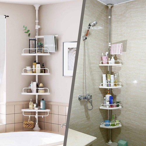 4-Tier Corner Bathroom Shelf – Floor to Ceiling Adjustable Storage Rack
